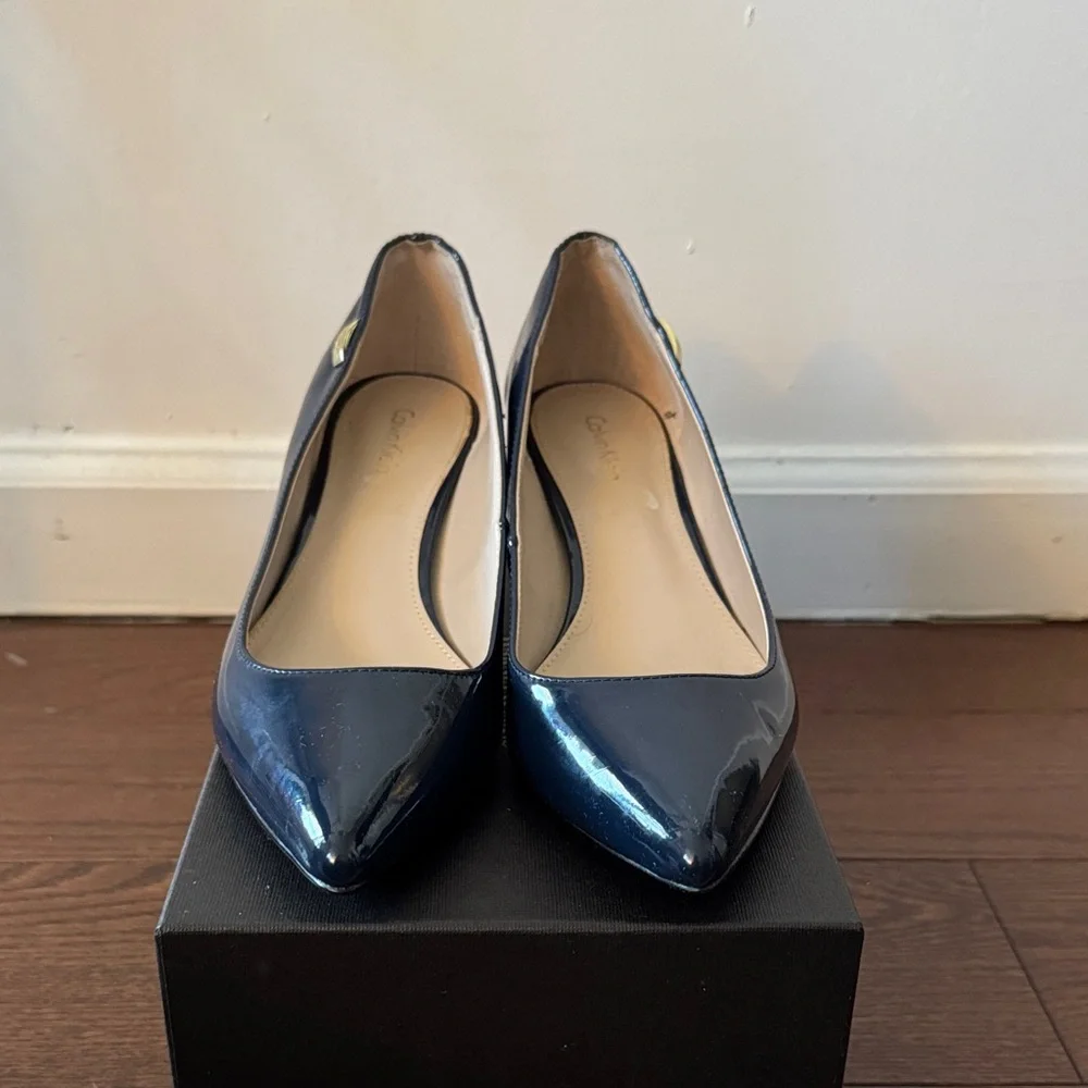 Calvin Klein Navy Patent Block Heels - Picture 3 of 7